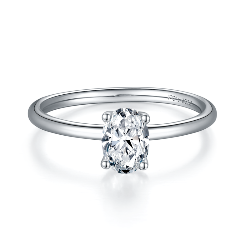 Classic蛋形S925银镀白金MoissaniteWomen's Ring1.0ctD级